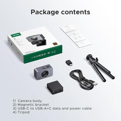 UGREEN FineCam 4K Webcam for PC/Mac, 1080P 60FPS with 1/2.55" CMOS Sensor, Auto Focus, Dual AI Noise-canceling Mics, Portrait Mode for Live Streaming, Conference, OBS, Zoom, Teams, with Privacy Cover