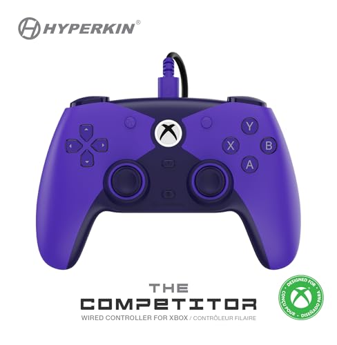 Hyperkin The Competitor Wired Controller for XBOX Series X|S, XBOX One & PC with Hall Effect Joysticks & Impulse Triggers; Symmetrical Layout & Precision D-Pad - Officially Licensed XBOX - Murasaki - color: 퍼플.