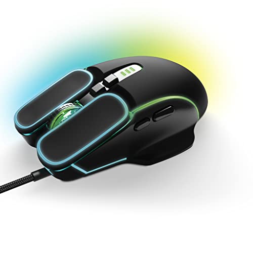 Game Punk RGB Pro Gaming Mouse with LED Lights | Computer Mouse Wired w/ 7 Buttons | Universal Wired Mouse, 3600 DPI, Side Buttons for Video Games, Game Consoles | PC Gamer Mouse for PS5, XBOX, Laptop - color: Black, RGB