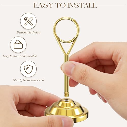 Urban Deco 16 Pieces Table Card Holder Place Card Holders 4 inches Steel Card Holders for Photos, Food Signs, Memo Notes, Weddings, Restaurants, Birthdays (Gold Round) - color: Gold Round