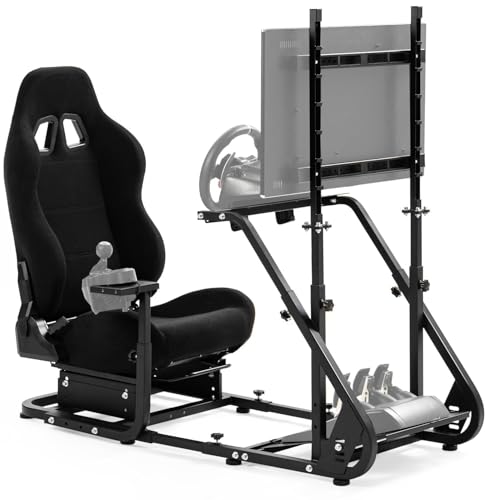 Dardoo G923 Racing Simulator Cockpit with Monitor Mount and Black Seat Adjustable Fit for Logitech G29 G920, for Thrustmaster T300, Without Shifter, Wheel, Pedals and Display