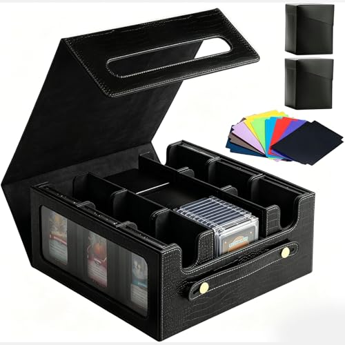 9IN1 MTG Deck Box with Carrying Handle, 8 Removable Deck Boxes & 1000+ Card Storage for TCG & Sports Cards, 10 Dividers, for Magic, YuGiOh, Gundam Card Game (BLACK) - color: BLACK