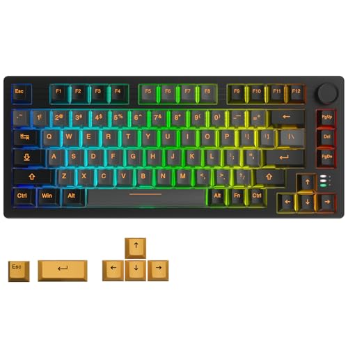 DAREU EK75PRO Wireless Mechanical Gaming Keyboard,75% Hot Swap Creamy Keyboard with Knob,RGB Backlit,Gasket Custom Structure,PBT Keycaps,2.4Ghz/BT5.1/USB-C, for Win/MAC - color: Black