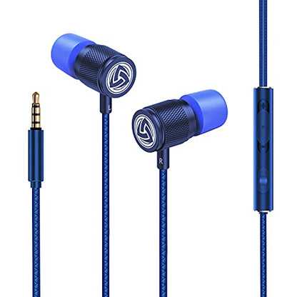 LUDOS Ultra Wired Earbuds in-Ear Headphones, 5 Years Warranty, Earphones with Microphone, Noise Isolating Ear Buds, Memory Foam for iPhone, Samsung, School Students, Kids, Women, Small Ears - Blue - color: Blue, style: 3.5 mm