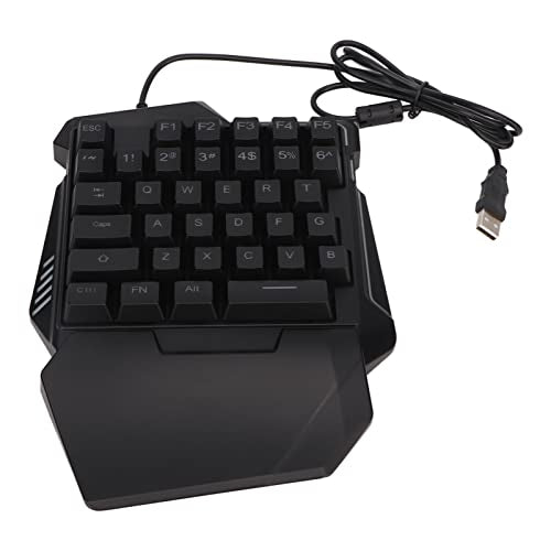 One Handed Gaming Keyboard, 35 Keys RGB Backlit Ergonomic Keyboard with Wrist Rest, USB Wired Silent Mini Gaming Keypad for PC