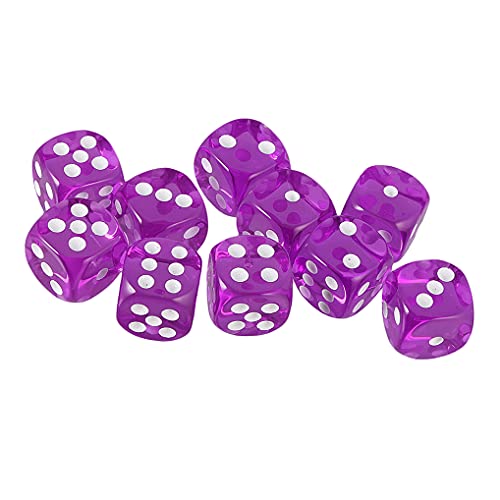 10PCS Polyhedral D6 Dice 16mm Acrylic Game Dice for RPG MTG DND Table Games (Transparent Purple) - color: Transparent Purple