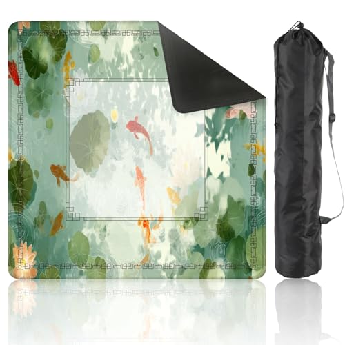 Mahjong Mat 31.5" x 31.5" Watercolor Pond Art Print Lotus Fish Pastel Scene Non-Slip Noise Reduction Mahjong Tiles Table Cover for Dominoes Poker Card Board and Tile Games - color: Color10