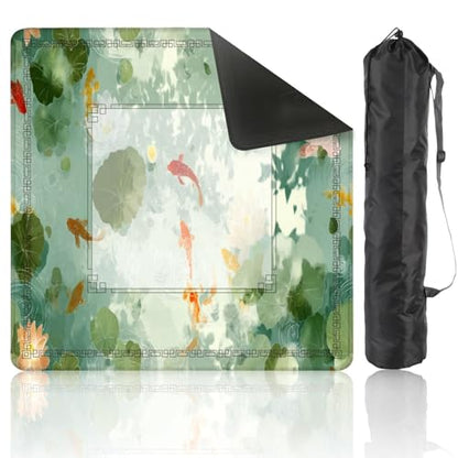Mahjong Mat 31.5" x 31.5" Watercolor Pond Art Print Lotus Fish Pastel Scene Non-Slip Noise Reduction Mahjong Tiles Table Cover for Dominoes Poker Card Board and Tile Games - color: Color10