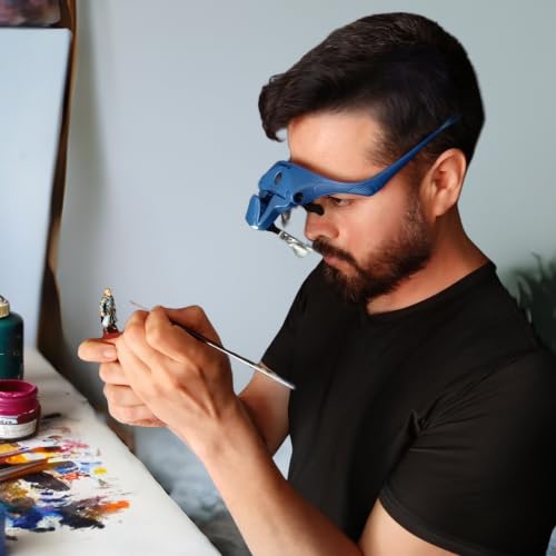 FOXBITE LED Magnifier Glasses for Miniature Painting – 5 Lenses, Dual-Brightness Light, Rechargeable Headset with Glasses or Headband Option – Hobby Tool for Warhammer, D&D, Model Kits