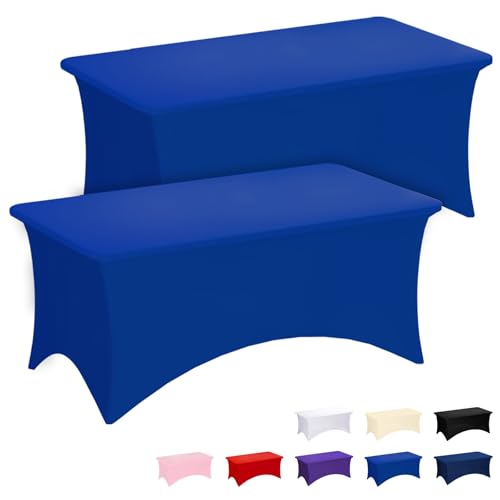 Fixwal Royal Blue Stretch Table Cloth Rectangle 2 Pack 4Ft, Spandex Fitted Table Covers Washable for Party, Trade Show, Banquet, Wedding, Buffet - color: Royal Blue, size: 4 Ft