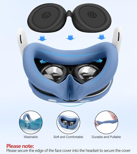 Silicone Cover Set Compatible with Meta Oculus/Quest 3, VR Accessories Protective Cover Includes Controller Grips, Front Shell Headset Cover and Face Cover, Not Fit Quest 3S(Haze Blue) - color: Haze Blue