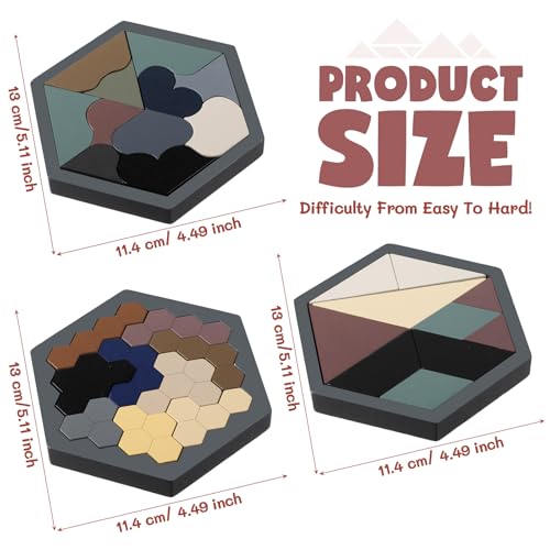 Yunsailing 3 Pack Large Wooden Blocks Puzzles Hexagon Tangram Puzzle Wooden Russian Brain Puzzles for Adult Challenge Teasers Geometric Jigsaw Logic Iq STEM Educational Gift Graduation(Modern) - style: Modern