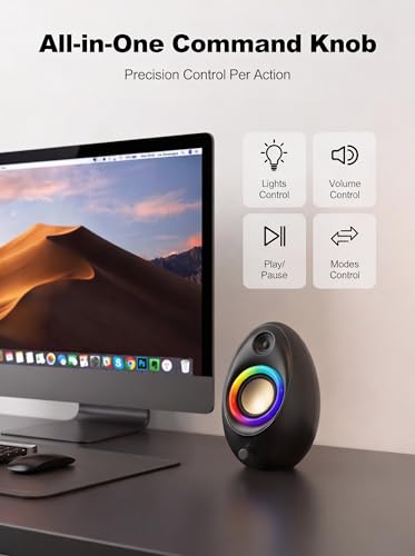 Bluedee Computer Speakers for Desktop PC, 20W Peak, Bluetooth 5.4 USB USB-C | DSP-Tuned Stereo Sound, Dual Tweeters & Full-Range Drivers, RGB PC Speakers for Desktop, One-Knob Control, Plug and Play