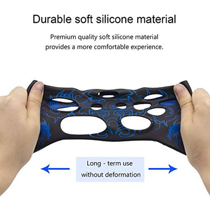 Skin for PS4 Controller, BRHE Anti-Slip Grip Silicone Cover | Protector Case Compatible with PS4 Slim/ Pro Wireless/Wired Gamepad Controller with 2 Dragon Carving Thumb Grip Caps - color: Blue