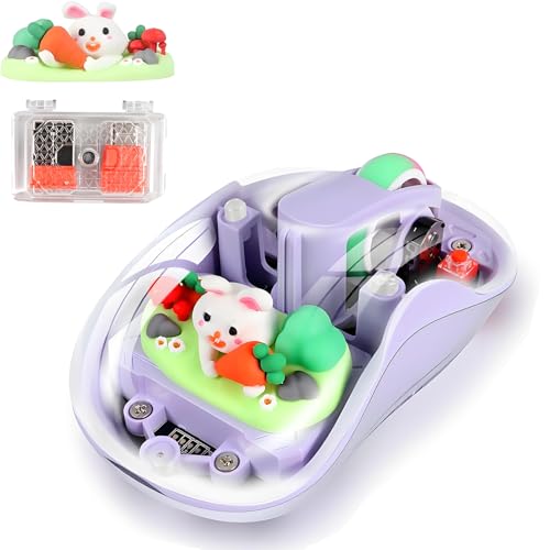 elec Space Cute Wireless USB C Mouse - Bluetooth Triple Mode Rechargeable Cartoon Mouse for Laptops, iPads & MacBook Air/Pro - Silent Operation, Portable Design, Unique Magnetic Character (Purple) - color: Purple
