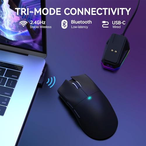 ATTACK SHARK X11 Wireless Gaming Mouse, PAW3311 Sensor, Lightweight, RGB Charging Dock, 22,000 DPI, Tri-Mode Connectivity, 5 Programmable Buttons - Black - color: Black, size: Mouse only