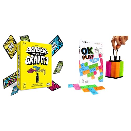 Ultimate Family Travel Games Bundle | Cards vs Gravity Stacking & Balancing Card Game + OK Play Travel Tile Game | Waterproof & Indestructible | Kids & Adults | 2-4 Players | Holidays & Game Nights
