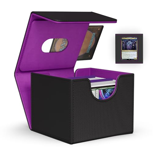 ZLCA MTG Commander Deck Box, Card Deck Box for Trading Card, Holds 110+ Double Sleeved Cards Fits for TCG CCG Magic Cards with 2 Dividers (Black & Purple) - color: Black&Purple, size: A-Horizontal-Commander