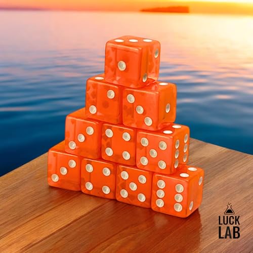 Luck Lab 10 Piece 19 mm Dice Pack - Acrylic and Translucent D6 Dice, Square w/Rounded Edge for Casino, Craps, RPG MTG DND Dice Table Games and Board Games (Orange) - color: Orange