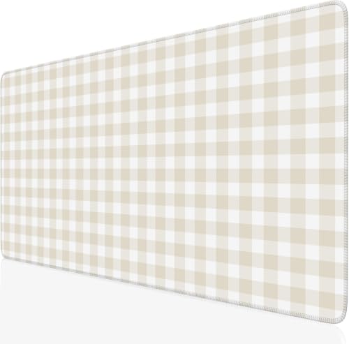 Beige Checkered Gingham Desk Mat Pad XXL Large Mouse Pad Anti-Slip Big Mousepad with Stitched Edges Computer Mouse Pads for Desktop Decor Cute Office Desk Accessories - color: A6- Beige
