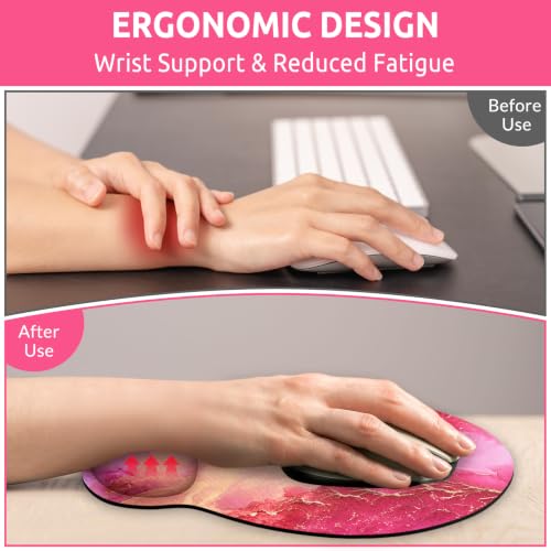 KONVINIT Ergonomic Mouse Pad with Wrist Rest, Small Mousepad with Non-Slip Rubber Base and Smooth Surface, Hot Pink Mouse Pads for Desk, Office Desk Accessories - color: Hot Pink