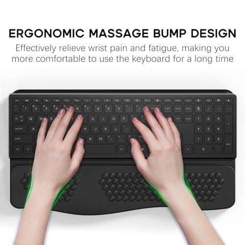 JIKIOU Wrist Rest with Keyboard Stand, Computer Wrist Support Pad Black | 2-Angle Ergonomic Adjustability, Massage Bump Design, Non-Slip PU Base, Soft Memory Foam Desk Cushion for Office Home School