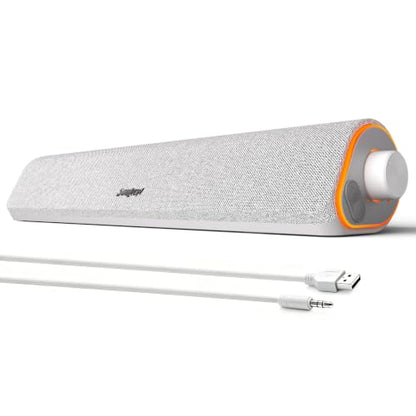 SOULION Bluetooth Computer Speakers PC Sound Bar for Desktop Monitor White | USB Powered & 3.5mm, Colorful LED Lights, Switch Button Clear & Rich Sound, Breathable Cloth,Surround Soundbar - color: White