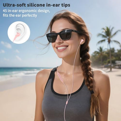 USB Earbuds with Microphone for PC Laptop,Wired USBA Headset with Mic in Ear Buds Noise Isolating Light Laptop Earphones Headphones for Dell HP Surface Computer Office Zoom Work Gaming School,Pink - color: Pink