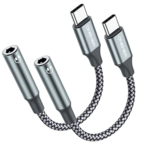 OneKer USB Type C to 3.5mm Headphone Jack Adapter, (2-Pack) USB C to Aux Female Audio Dongle Cable Cord Compatible with iPhone 17/16 Pro/15 Plus/15 Pro Max,iPad Pro,MacBook,Samsung Galaxy S26 S25 S24 - size: 2 PACK