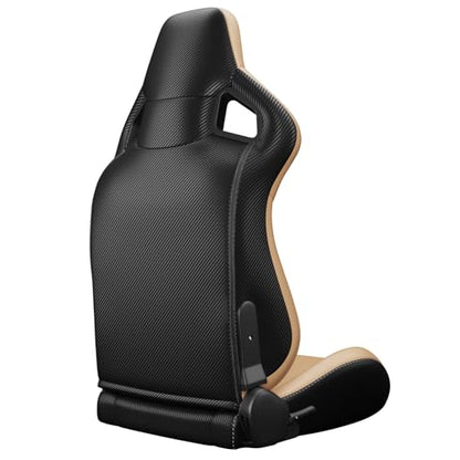 2 Pcs Adjustable Universal Racing Seats with Double Sliders, Reclinable Bucket Seats, 1 Pair of Sport Seats for Vehicles (Beige-B) - color: Beige-B