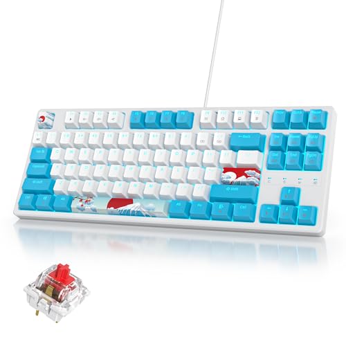 75% Mechanical Gaming Keyboard with Red Switch, RGB LED Backlit Keyboard White and Blue, 87 Keys Compact TKL Wired Computer Keyboard for Windows Laptop PC Gamer (87 Sea) - color: 87 Sea/Red Switch