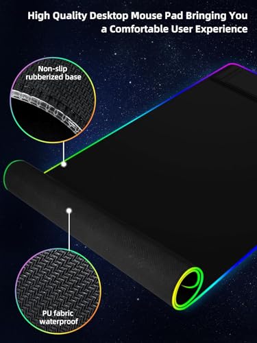 XXL Mouse Pad with Phone Holder - Black, RGB Desk Mat with 15W Fast Charging, LED Gaming Mousepad with 11 Light Colors, Waterproof Non-Slip Pad for Office & Home - color: Black