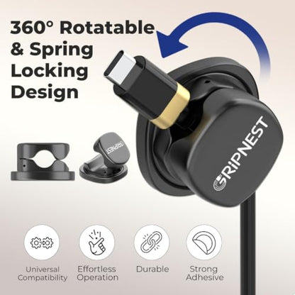 Cable Clips, 8 Pack Rotatable Cord Organizer with Adhesive | Strong Adhesive • 360° Rotatable • Secure Cable Management • For Desk, Car & Nightstand - size: Pack of 8