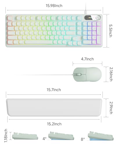 EWEADN Wired Keyboard and Mouse Combo with Detachable Wrist Rest, Quiet Ergonomic Keyboard Mouse Set with Multimedia Knob, RGB Backlit, Double-Shot Keycaps Natural Typing for Laptop, PC - Green - color: Green