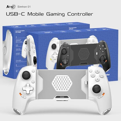 Joso USB C Mobile Gaming Controller, Plug & Play with Hall Effect Joystick/Triggers, 2 Back Buttons/3.5mm Audio Jack, for Cloud/PS/Xbox/PC Remote Play, Universal Phone Gamepad - color: White