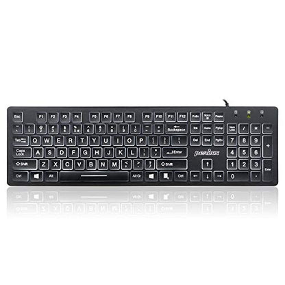 Perixx PERIBOARD-317 Wired Backlit USB Keyboard, Big Print Letter with White Illuminated LED, US English Layout,Black - style: White Backlit
