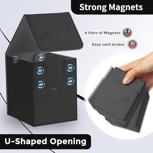 Card Deck Box with 2 Dividers, MTG Commander Deck Box Holds 100+ Double-Sleeved Cards, Leather Magnetic Deck Case Compatible with Magic TCG CCG Cards, Black/Dragon - color: 4. Black 01,Dragon 01, size: 100 Double-sleeved Cards Vertical