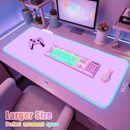 Purple RGB Gaming Mouse Pad I Large Mousepad with 14 Led Modes I Keyboard Pad Gaming Desk Mat I Non-Slip Rubber Base Big Mouse Mat for Gamer I 900x400x4mm Waterproof Mousepad for PC MacBook - color: Purple