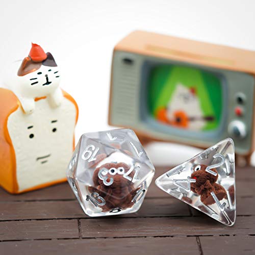 Cusdie 7-Die DND Dice, Polyhedral Dice Set Filled with Animal, for Role Playing Game D&D Dice (Tedy Dog) - color: Tedy Dog