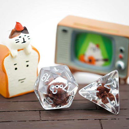 Cusdie 7-Die DND Dice, Polyhedral Dice Set Filled with Animal, for Role Playing Game D&D Dice (Tedy Dog) - color: Tedy Dog
