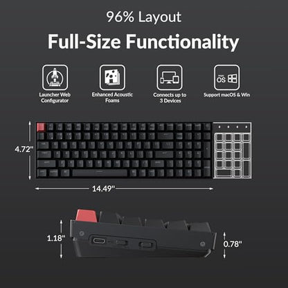 Keychron K4 96% Layout QMK Wireless and Wired Options Mechanical Keyboard, White Backlight Super Red Switch, Paired with Shine-Through Double-Shot PBT Keycaps for Mac Windows-Version 3 - color: Keychron Super Red Switch, size: Version 3