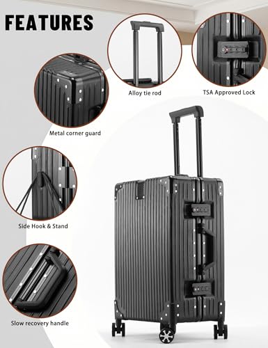 20" Zipperless Hardside Carry On Luggage with Aluminum Frame, Black | 22x14x9 Airline Approved, PC Hard Shell Suitcase, TSA Lock, 360° Spinner Wheels, Lightweight Carryon for Travel - color: Black