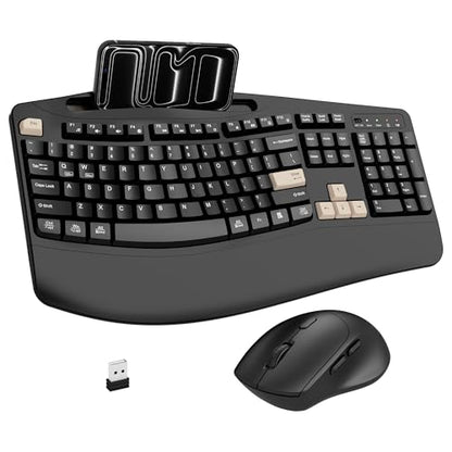 Wireless Keyboard and Mouse Combo, 2.4G Ergonomic Wave Keys(Latte Black) | Full Size Ergonomic Keyboard with Wrist Rest, Phone Holder, 3-Level DPI Silent Mouse with 6-Buttons,for Windows/Mac OS/Laptop - color: Latte Black