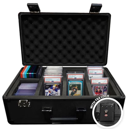 Premium 140-Card Holder Box, Carbon Fiber Graded Card Storage Case, TSA Lock, GPS Tracker Compartment, Fits PSA/BGS/CSG Slabs & Toploaders, 4 Rows, 4 EVA Dividers, Secure Travel for Sports, TCG Cards - color: Black, style: Holds 140 Graded Cards