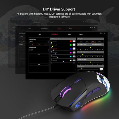Womier Wired Gaming Mouse,Black RGB Anime Mouse w/Ergonomic Computer | 12000DPI/6 Programmable Buttons Programmable Buttons for Laptop PC Mac Windows (G705 V2 Kanagawa) - color: Black