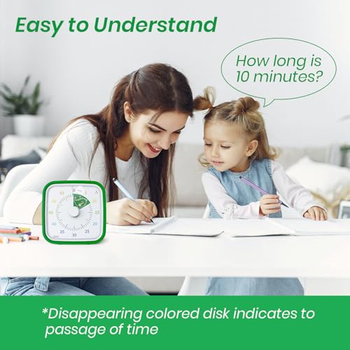 Dinosaur Visual Timer for Kids, 60-min Countdown Timer, Green | Protective Case, No Ticking, Mute and Ringing Alarm Available, Time Management Tool, Low Power Reminder, for Study,Game,Work - color: Green Dinosaur