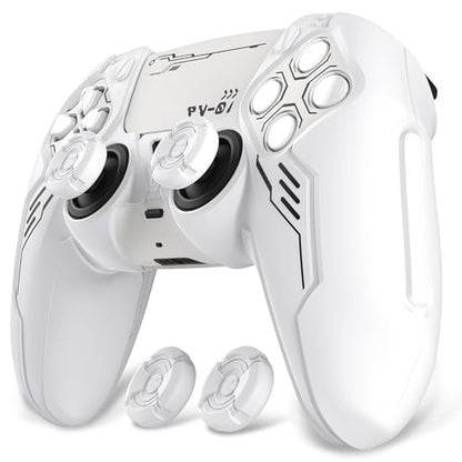 PlayVital Mecha Edition Silicone Cover Compatible with ps5 Controller with 2 Joystick Caps and 6 Stickers, Shockproof Non-Slip Grip Protector Accessories, Fits for ps5 Charging Station - White - color: White