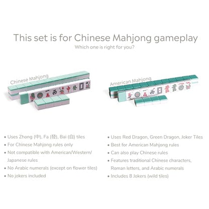 Yellow Mountain Imports “Bleau Opal” Chinese Mahjong Set with 146 Tiles and Blue Vinyl Case - for Chinese Style Gameplay Only [天體蛋白石中國麻將] | Experience Chinese Mahjong with this 146-tile set, engraved with a teal bamboo motif and authentic Chinese characte