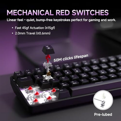 DIERYA DK68 60% Wireless Mechanical Gaming Keyboard, 3-Mode, Bluetooth 5.0/2.4G/USB-C, RGB Backlit, 68-Key Compact Mini for Windows, Mac, Linux - Linear Red Switch - Black - color: Black/Red Switch, size: Wireless