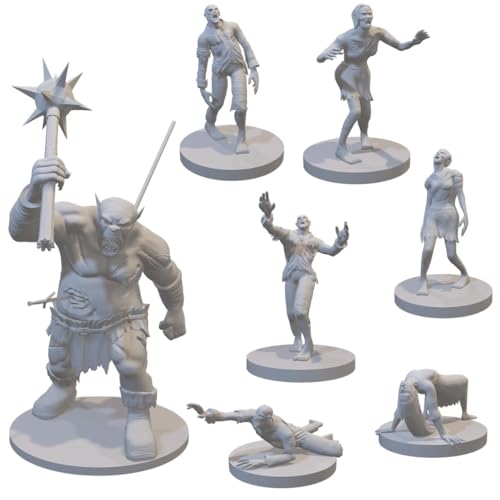 Set of 7 Zombie Undead Monster Miniatures for DND Pathfinder RPG Unpainted Resin 28mm-32mm